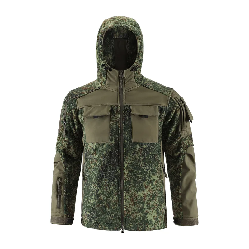 Multi-Pocket Splicing Fleece Jacket — Camo view 2