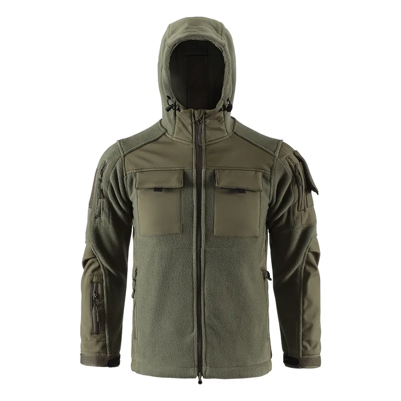 Multi-Pocket Splicing Fleece Jacket — Camo view 3