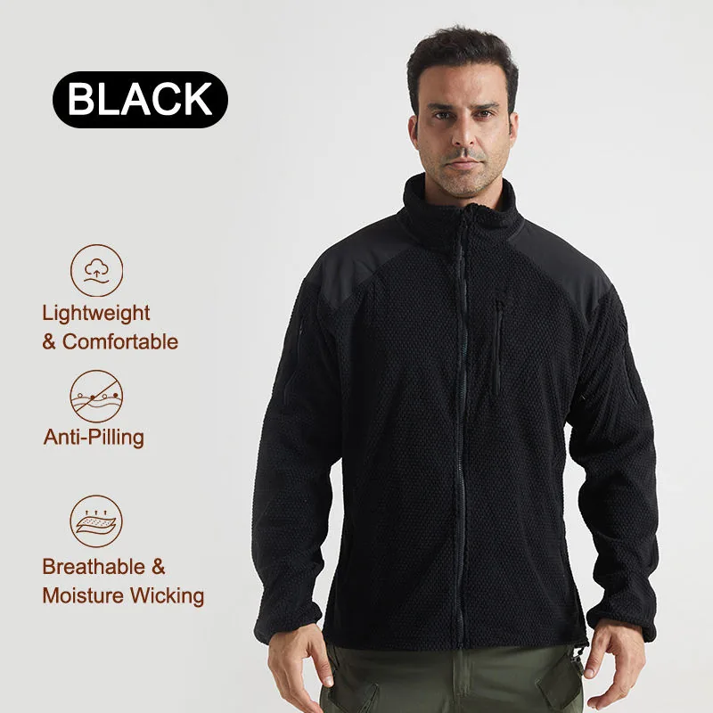 Waffle Fleece Outdoor Tactical Jacket — Black view 4