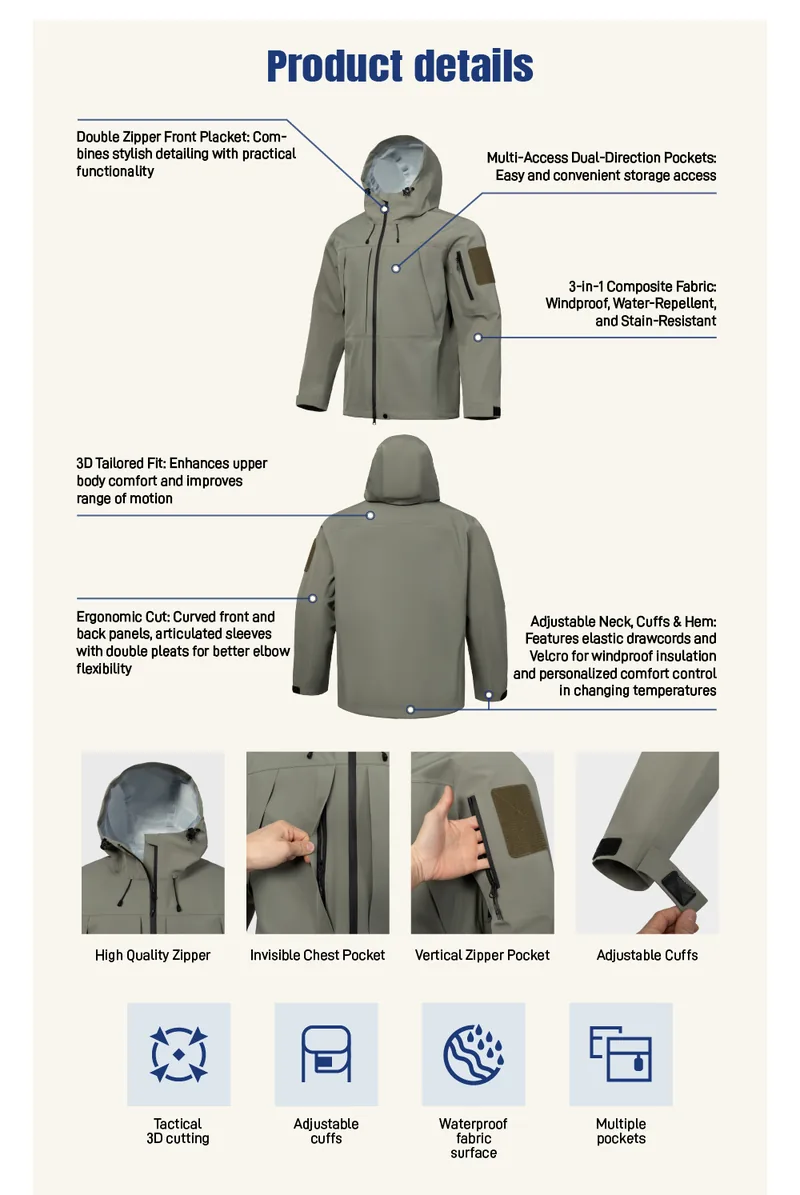 Zip-Up Safari Waterproof Jacket — Black view 4