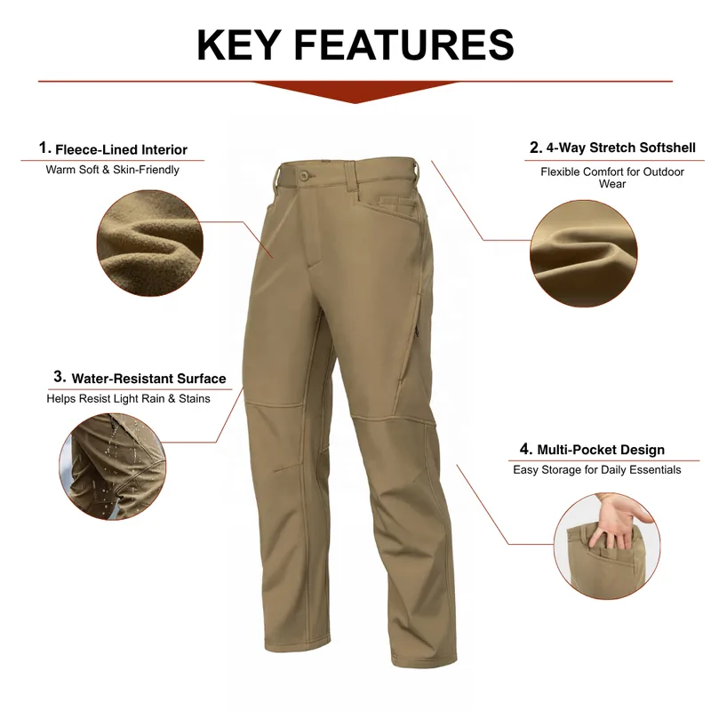 Fleece Lined Tactical Softshell Pants — Black view 2