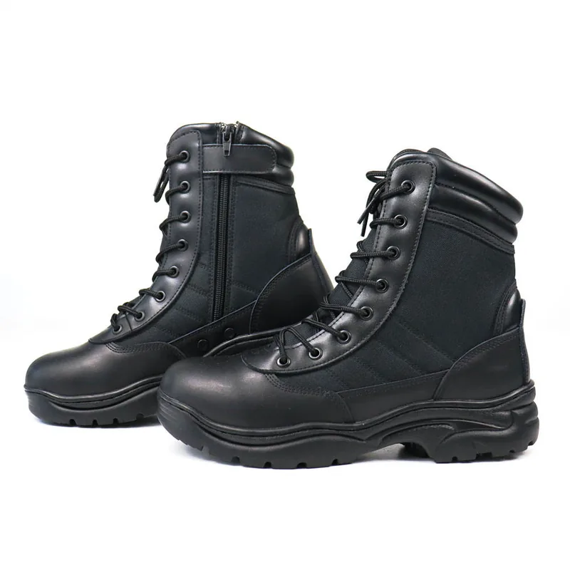 Side Zipper Tactical Work Boots — Black view 2