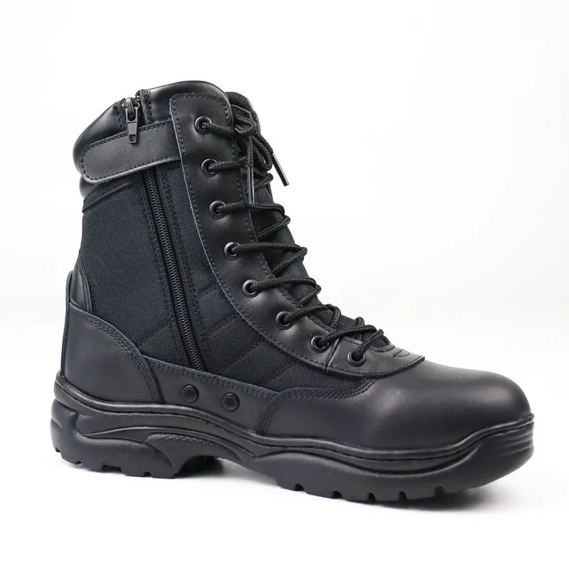 Side Zipper Tactical Work Boots — Black view 4