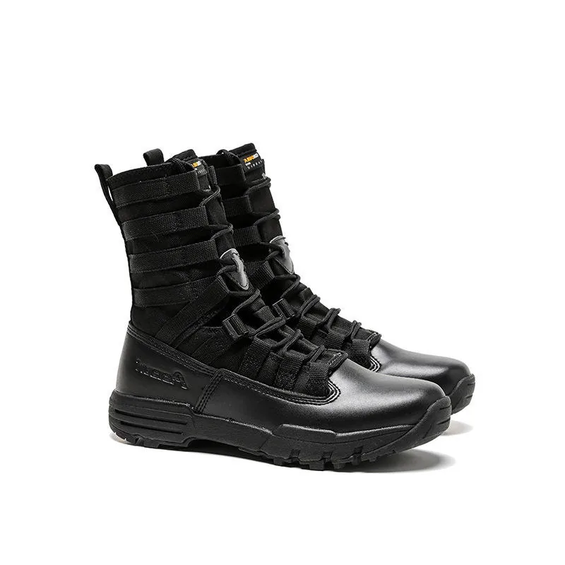 Genuine Leather High Top Marine Combat Boots — Black view 5