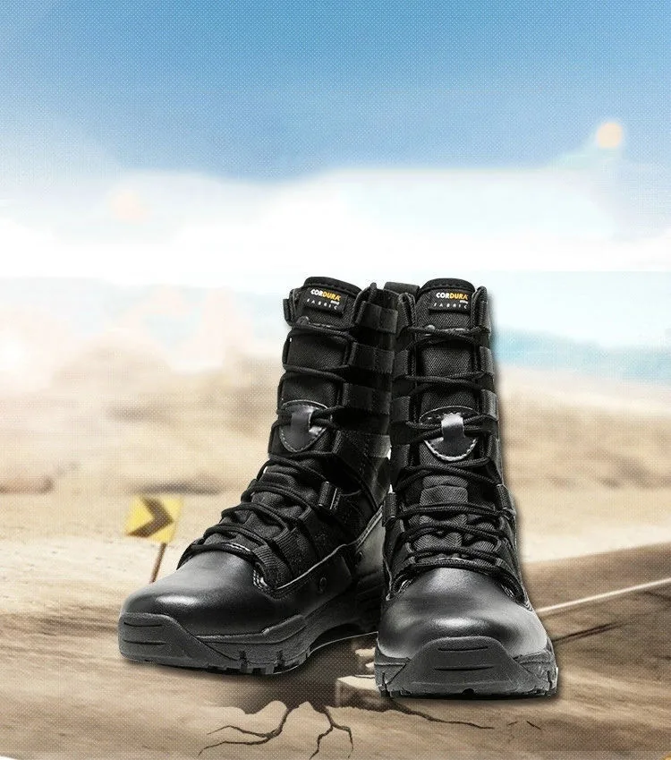 Genuine Leather High Top Marine Combat Boots — Black view 6