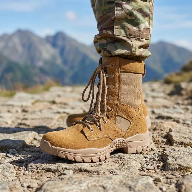 Unisex Beige Combat Boots — Desert view 5