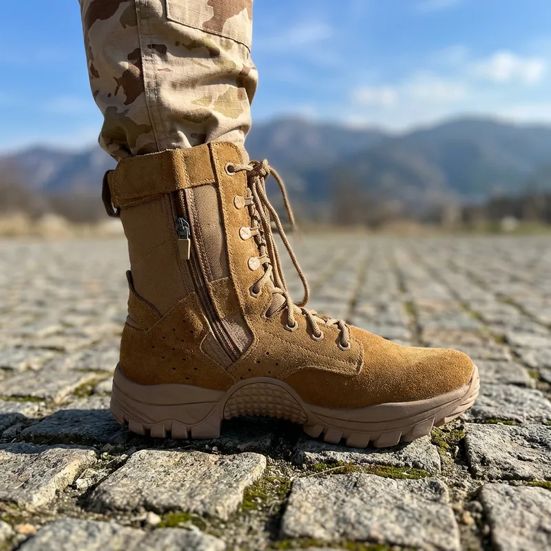 Unisex Beige Combat Boots — Desert view 6