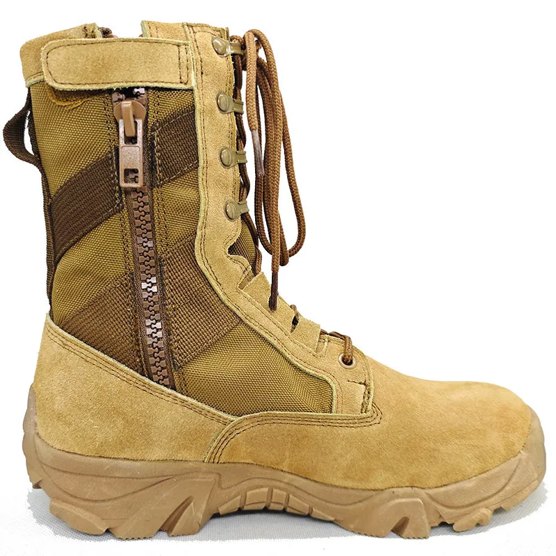 Brown High Top Lace Up Tactical Boots — Brown view 2