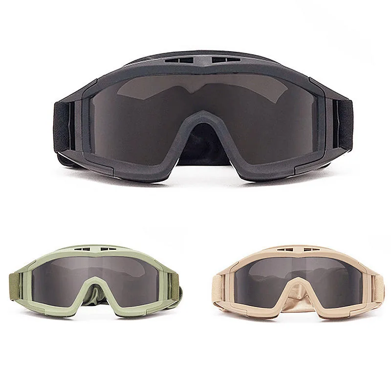 PC Tactical Windproof Glasses 3 Lenses — Black — Tactical Gloves & Protection