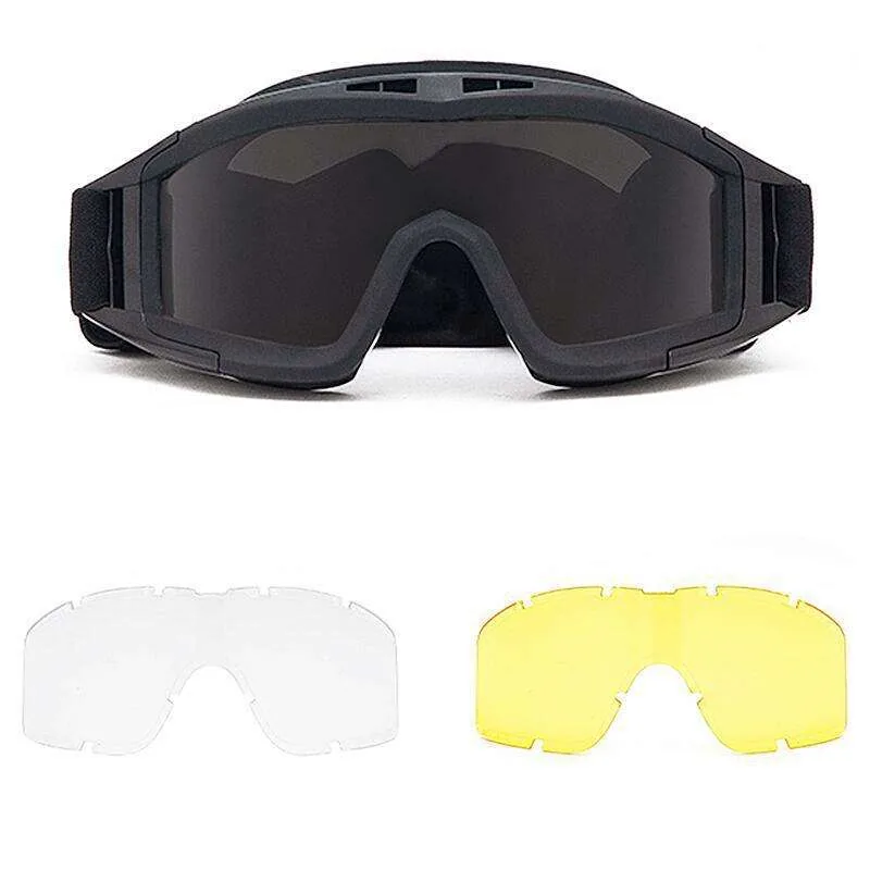 PC Tactical Windproof Glasses 3 Lenses — Black view 2
