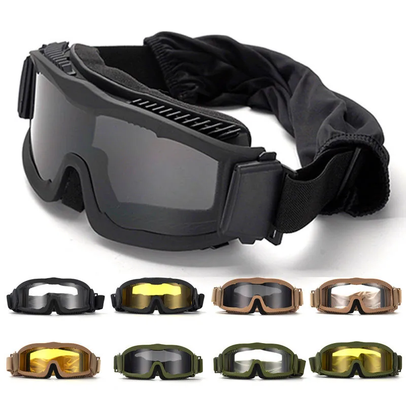 Shatterproof Tactical Goggles 3 Lenses — Black — Tactical Gloves & Protection