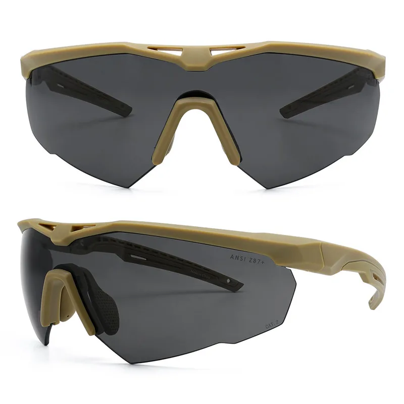Tactical Style Safety Glasses 3 Lenses — Khaki — Tactical Gloves & Protection