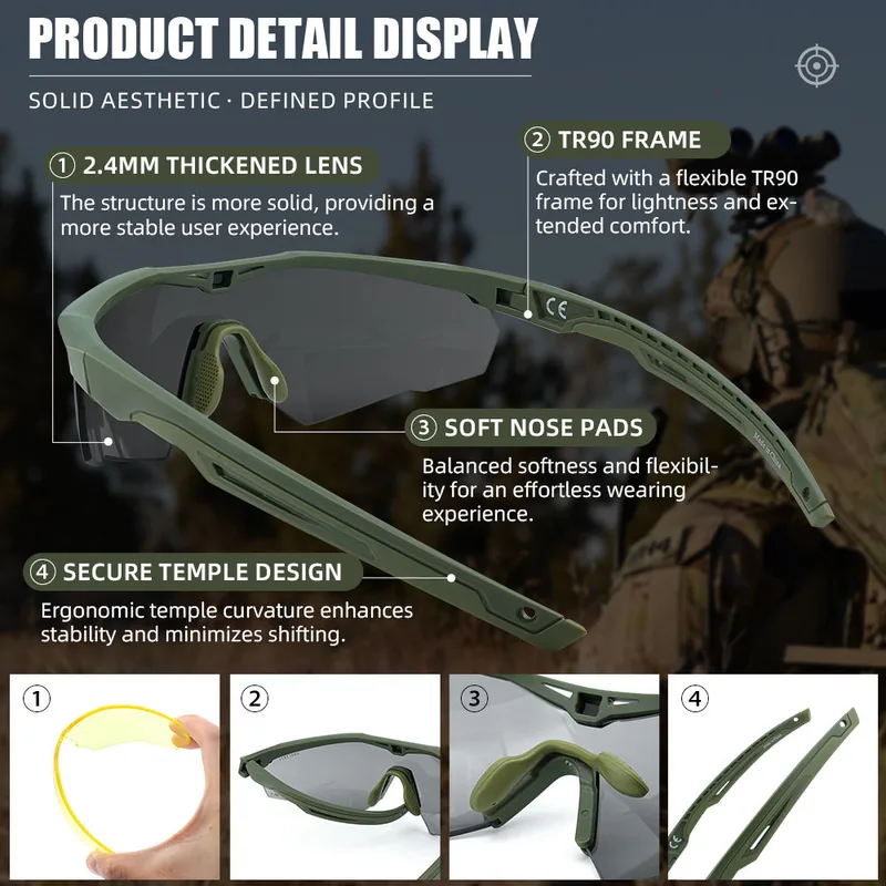 Tactical Style Safety Glasses 3 Lenses — Khaki view 3