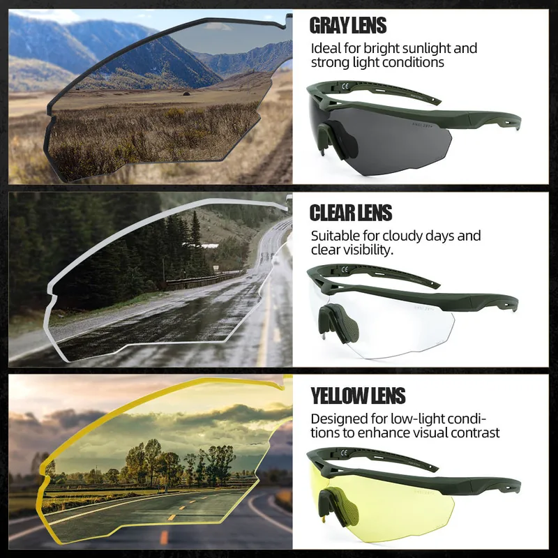 Tactical Style Safety Glasses 3 Lenses — Khaki view 4