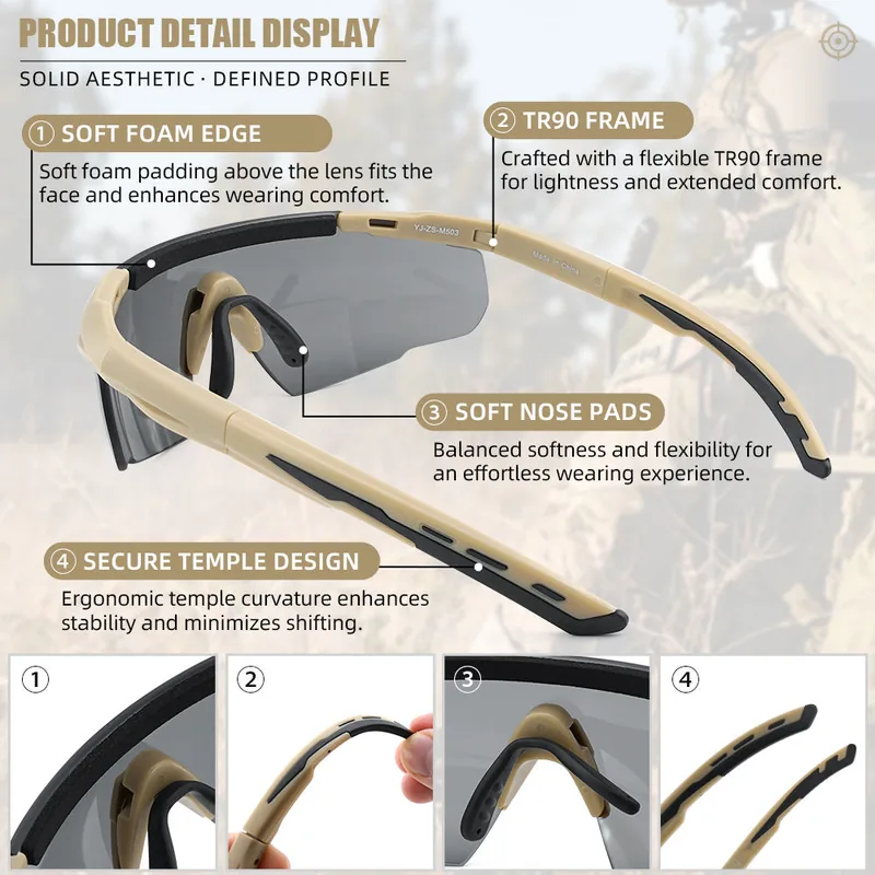 ANSI Z87.1 Plus Tactical Glasses — Khaki view 3