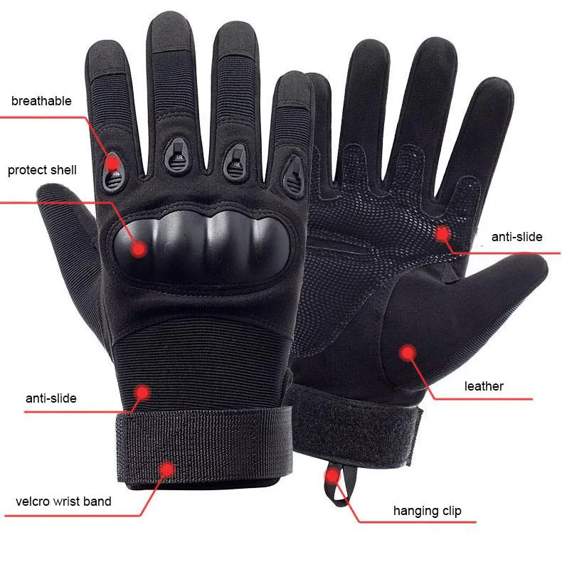 Tactical Full Finger Mountaineering Gloves — Black view 2