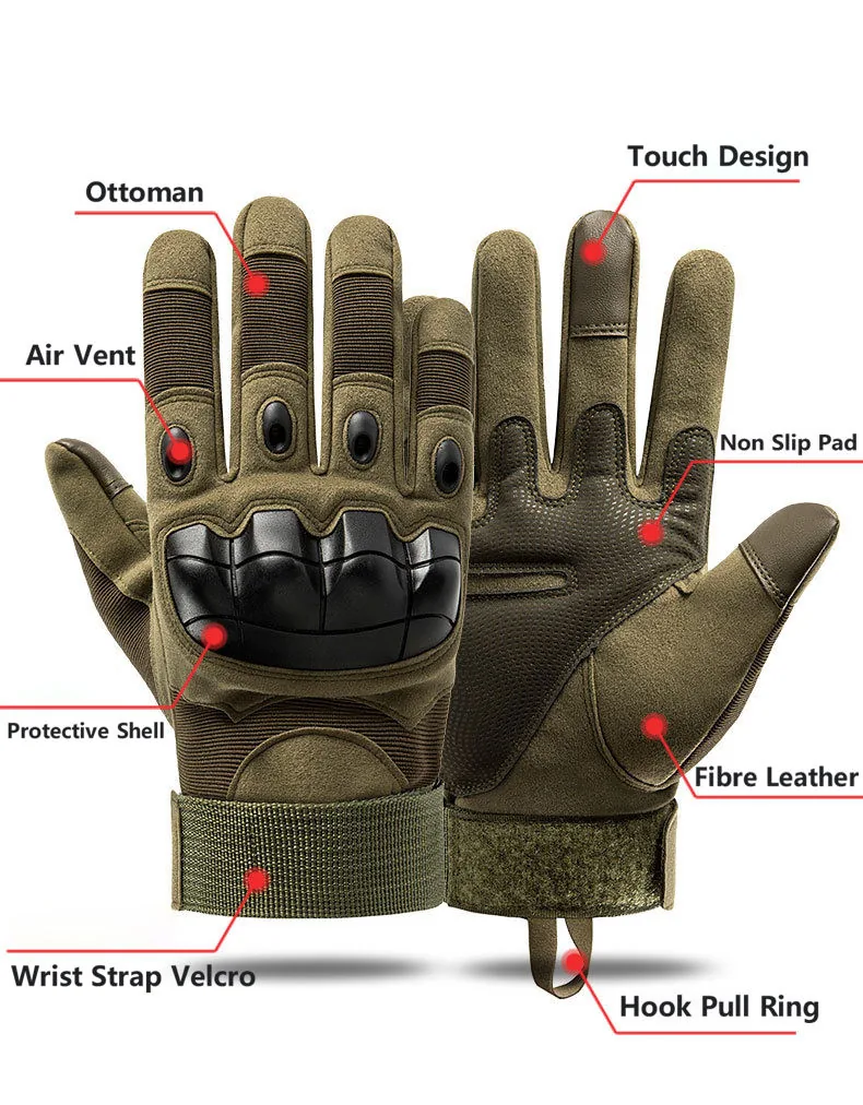 Green Full-Finger Protective Gloves — Green view 3