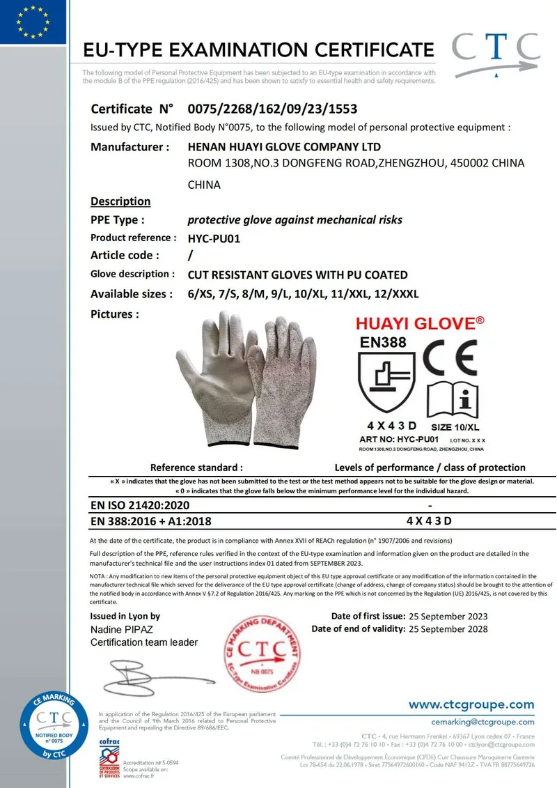 HPPE PU Dipped Cut Resistant Gloves — Gray view 6