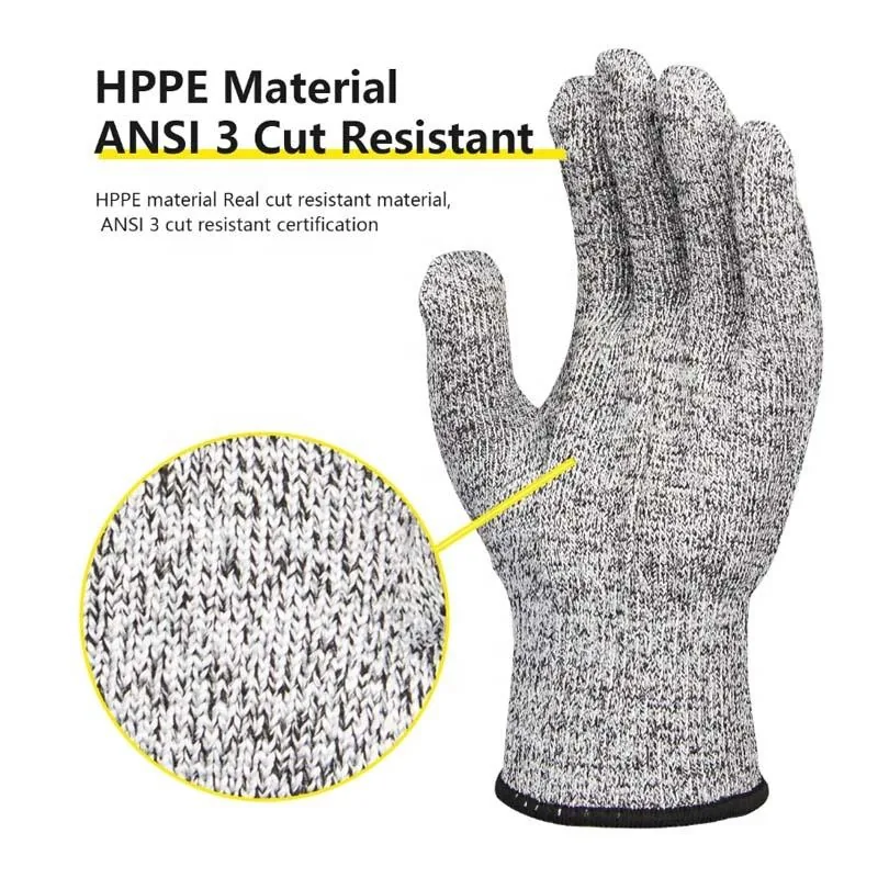 Cut Resistant Level 5 HPPE Gloves — Gray view 3