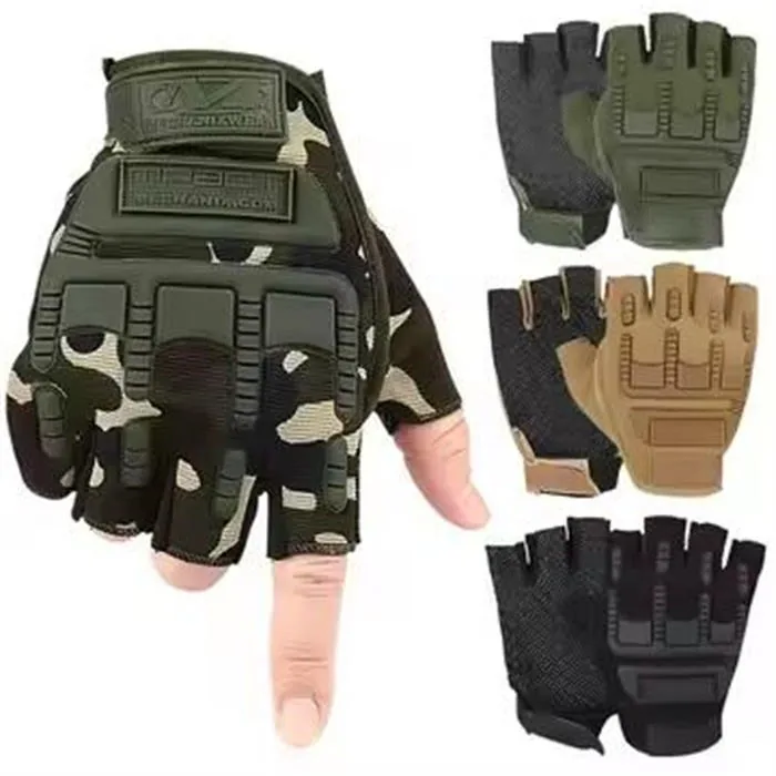 Tactical Half Finger Camouflage Gloves — Black — Tactical Gloves & Protection