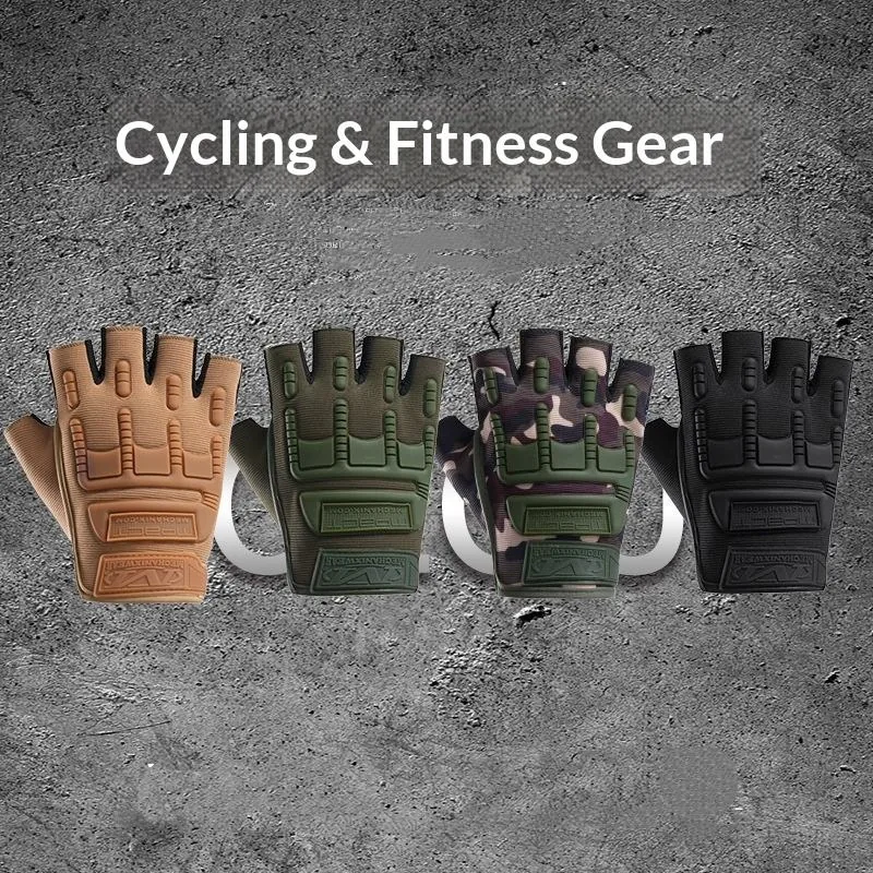 Tactical Half Finger Camouflage Gloves — Black view 2
