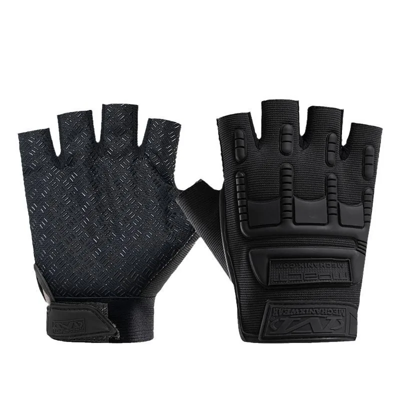 Tactical Half Finger Camouflage Gloves — Black view 3