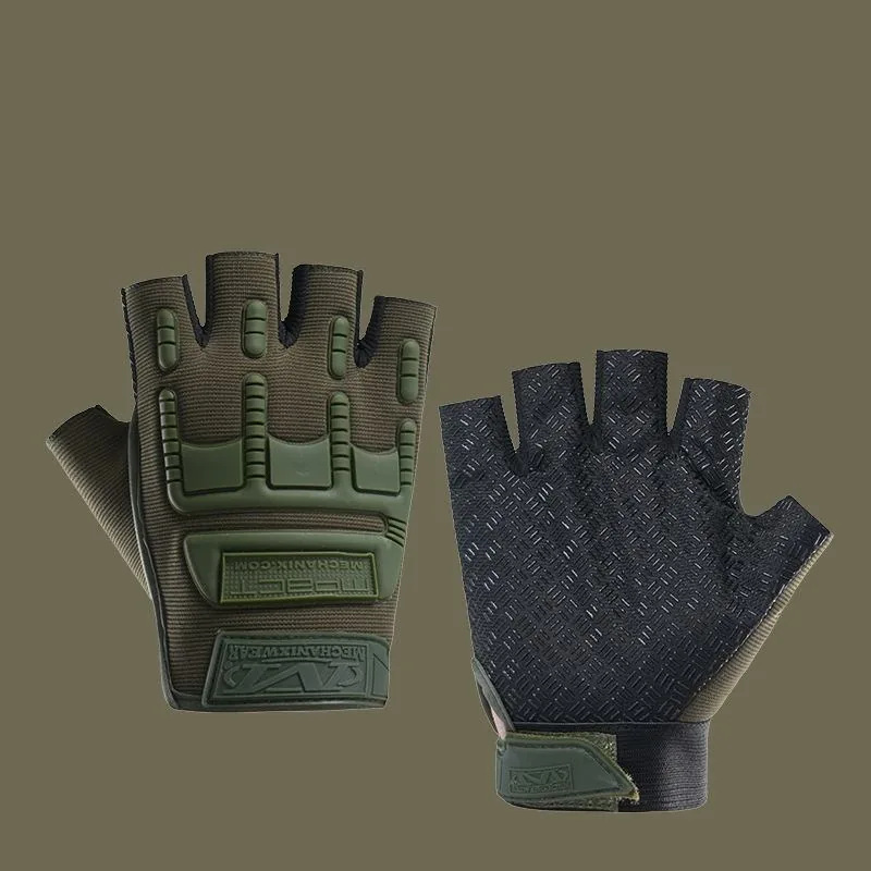 Tactical Half Finger Camouflage Gloves — Black view 4
