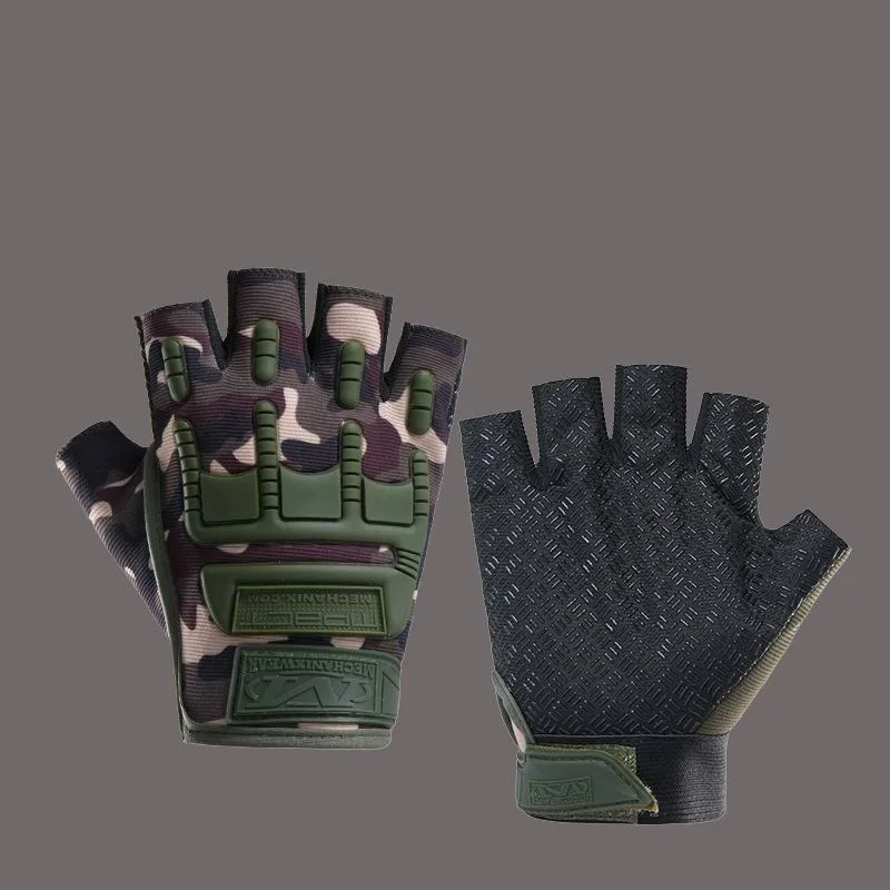 Tactical Half Finger Camouflage Gloves — Black view 5