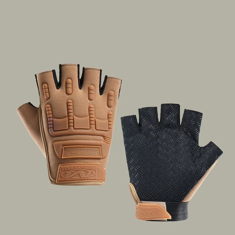 Tactical Half Finger Camouflage Gloves — Black view 6