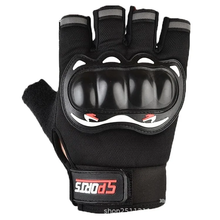 Motorcycle Half Finger Gloves — Black view 3
