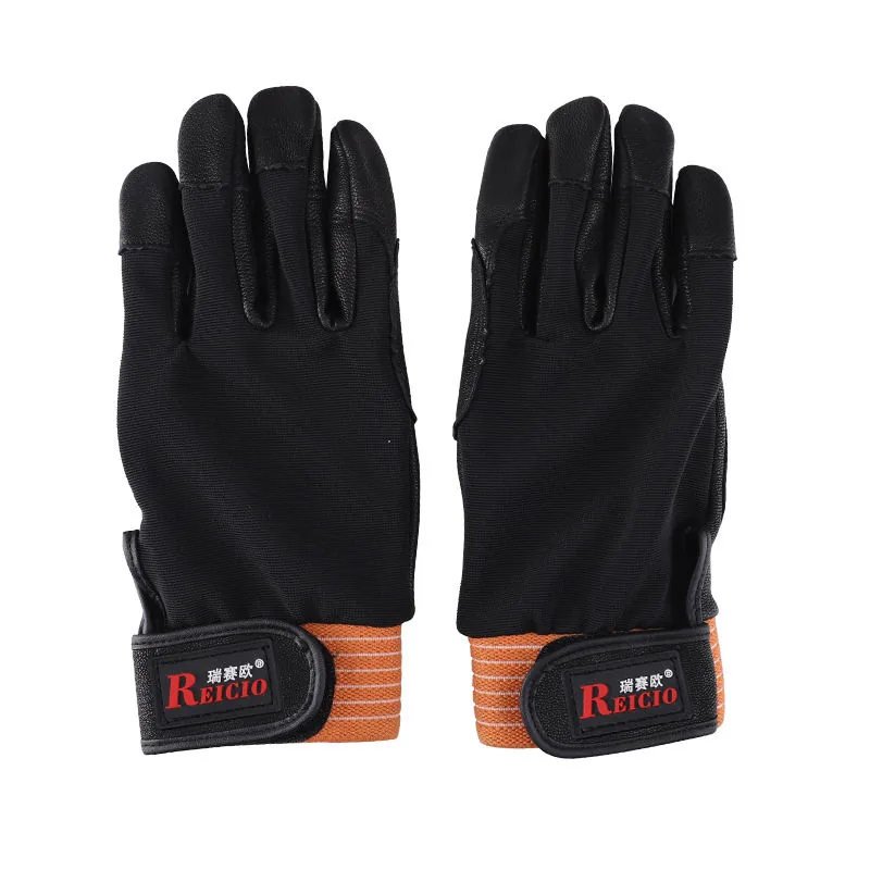 Sheepskin Rope Descent Rescue Gloves — Black view 4