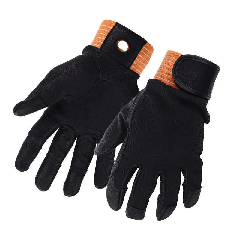Sheepskin Rope Descent Rescue Gloves — Black view 6