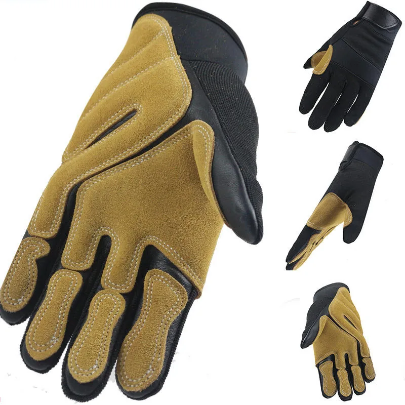 Cowhide Rappelling Gloves — Sand view 3