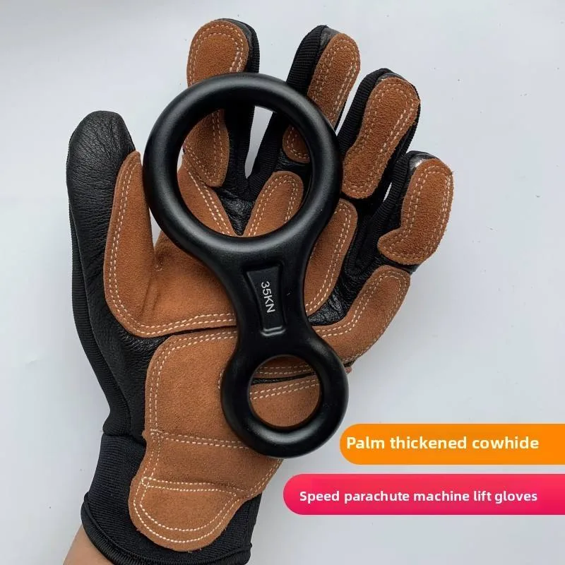 Cowhide Rappelling Gloves — Sand view 6