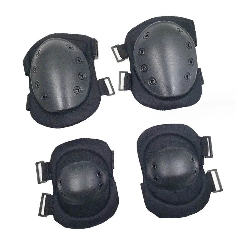4-Piece Hard Shell Knee Elbow Pads Set — Black — Tactical Gloves & Protection