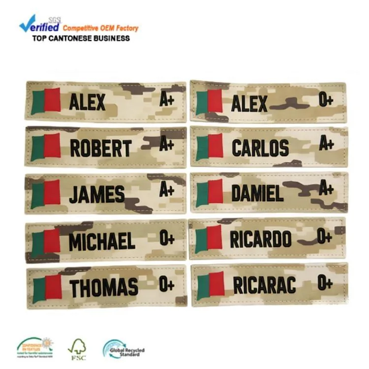 Custom Blood Type Camo Embroidered Name Badge — ID Patches & Name Tapes