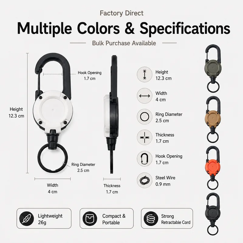 Telescopic Steel Wire Carabiner Retractable Keychain Lanyard view 2