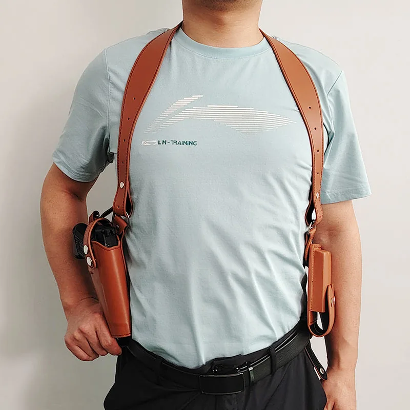 Genuine Leather Double Shoulder Holster — Brown view 4