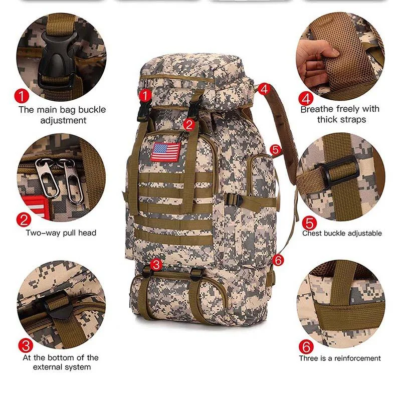 Wholesale Large Capacity Tactical Camping Backpack — Black view 2