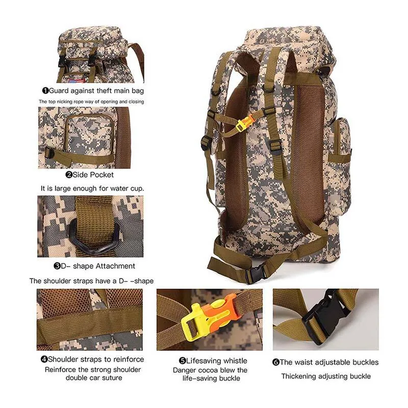 Wholesale Large Capacity Tactical Camping Backpack — Black view 3