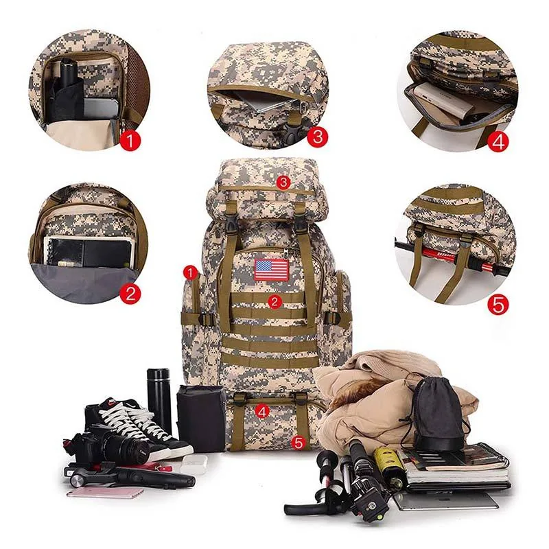 Wholesale Large Capacity Tactical Camping Backpack — Black view 4