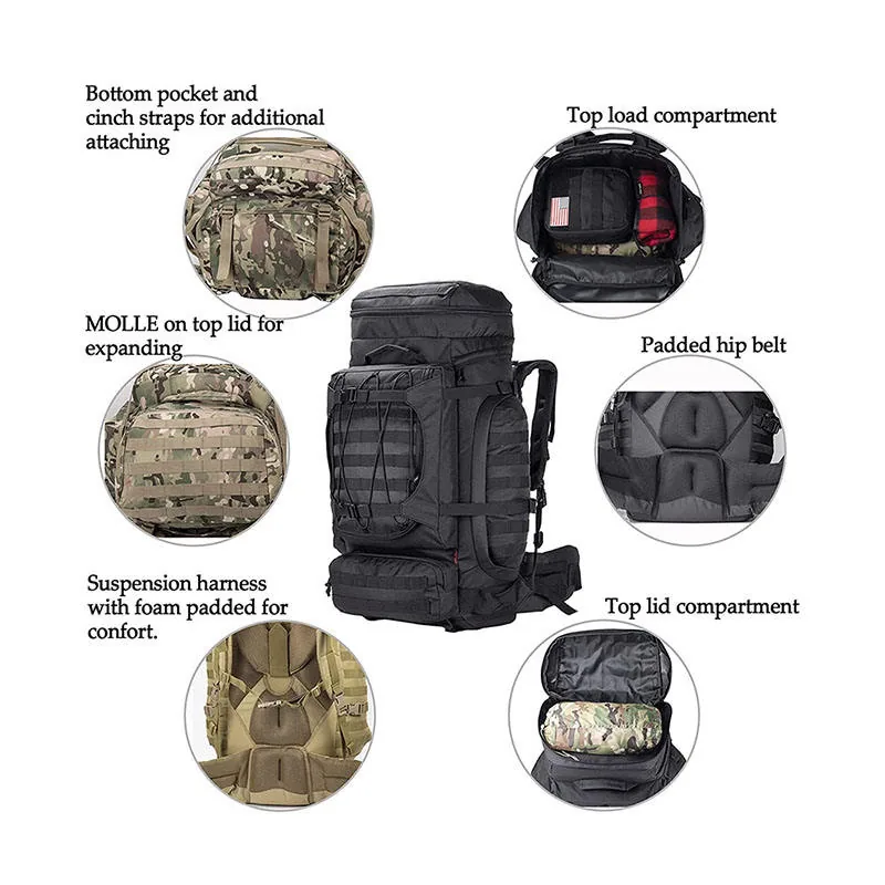 Large Capacity Tactical Hiking Rucksack — Black view 6