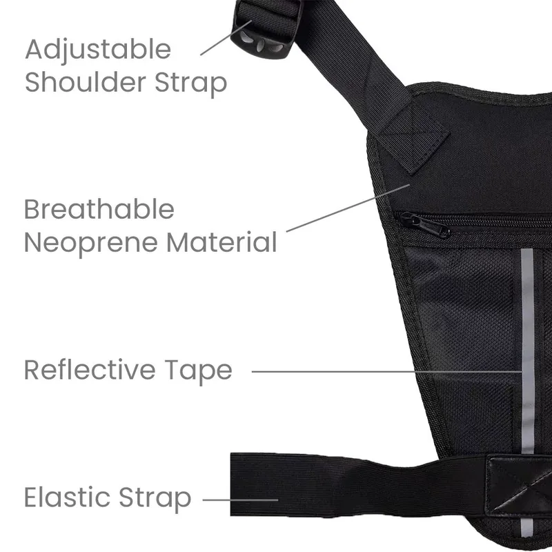Reflective Running Hiking Chest Vest Bag — Black view 3