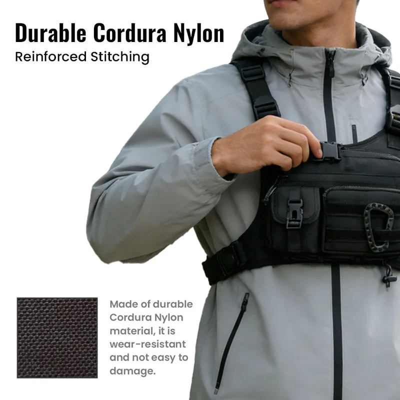 Reflective Running Hiking Chest Vest Bag — Black view 4