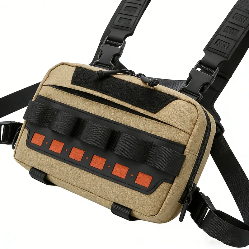Custom MOLLE Nylon Tactical Chest Bag — Black view 2