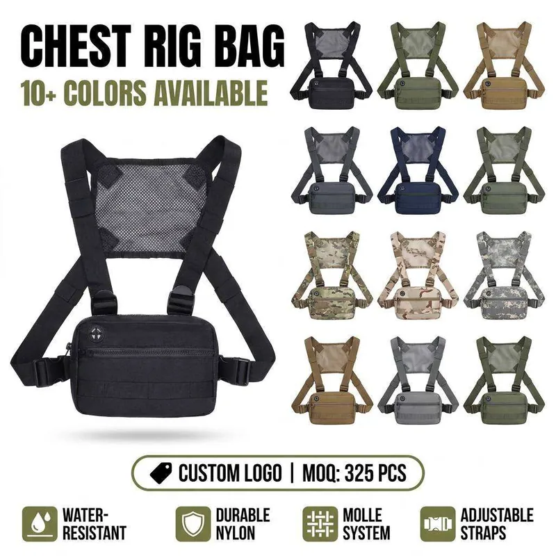 Lightweight Waterproof Nylon EDC Chest Pack — Black — Tactical Packs & Bags