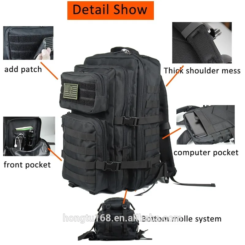 Fast Delivery 45L MOLLE Tactical Backpack — Black view 2