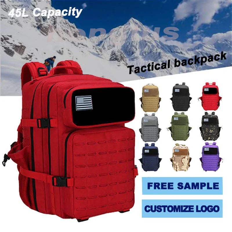45L Waterproof Nylon Tactical Backpack — Black — Tactical Packs & Bags
