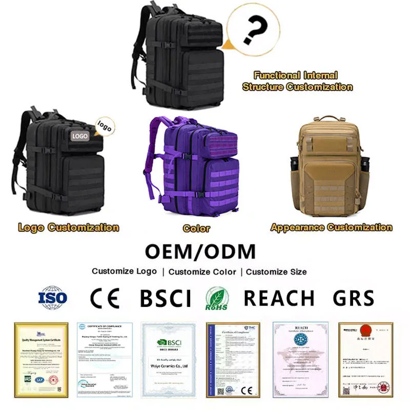 OEM 45L Waterproof MOLLE Tactical Bag — Black view 6