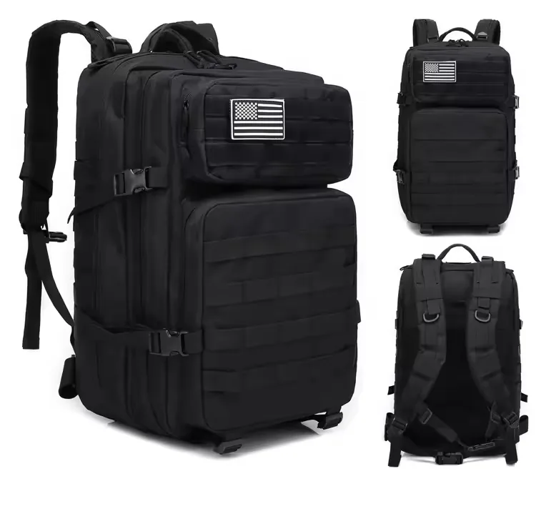 Factory Custom 45L MOLLE Tactical Backpack — Black — Tactical Packs & Bags